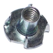 Midwest Fastener T-Nut, 3 Prongs, 1/4"-20, Steel, Zinc Plated, 7/16 in Barrel Ht, 16 PK 60886